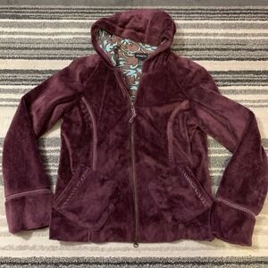 womens Athleta Fleece Jacket Hooded full zip‎ Plum  L